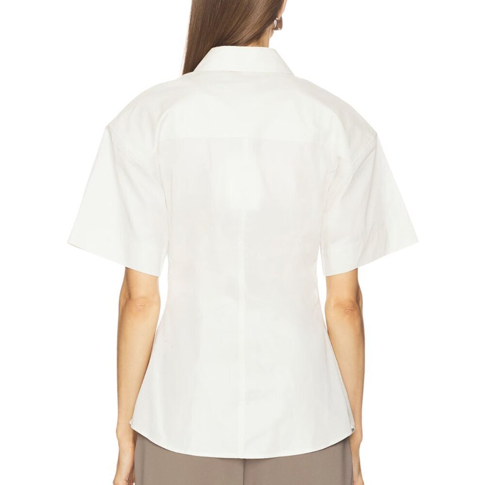 EAVES Aven Cotton Button Down Short Sleeve Shirt in Chalk Off White, size XL - Picture 6 of 11